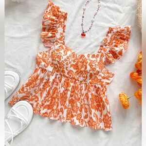 SHEIN Woman’s Floral Sweetheart Neck Cap Sleeve Blouse